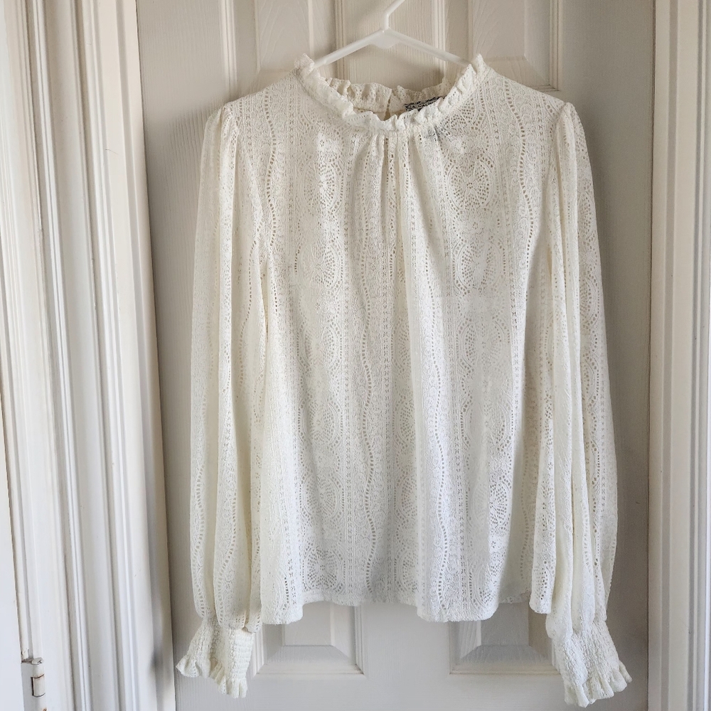 Victorian Romantic‎ Long Sleeve Lace Blouse Balloon Sleeves Size Medium